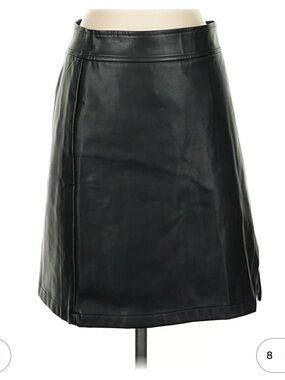 Loft Black Faux Leather A-Line Skirt